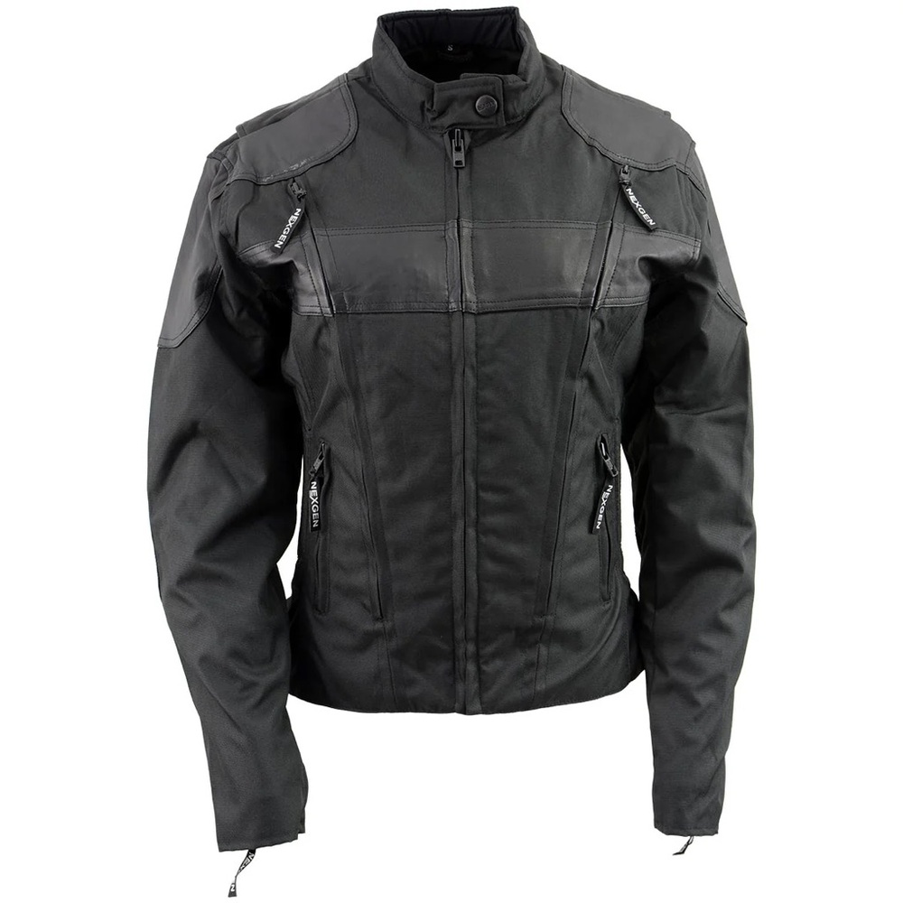 New! NEXGEN SH2179 WOMEN'S BLACK LEATHER AND TEXTILE VENTED RACER JACKET